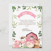 Pink Floral Farm Barn Babydusche Danke Karte (Vorderseite)