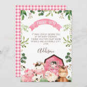 Pink Floral Farm Barn Babydusche Danke Karte (Vorne/Hinten)