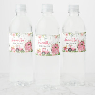Pink Floral Farm Barnyard Babydusche Wasserflaschenetikett
