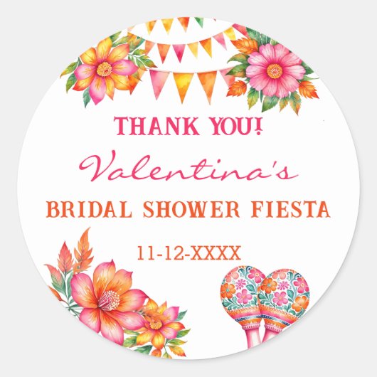 Pink Floral Fiesta Brautparty Vielen Dank Runder Aufkleber (Vorderseite)