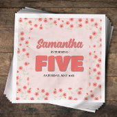 Pink Floral Fifth Birthday Girl Custom Party Serviette