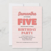 Pink Floral Fifth Birthday Girl Party Template Einladung (Vorderseite)