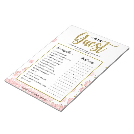 Pink Floral Finden Sie das Gast Brautparty Game Notizblock (angewinkelt)
