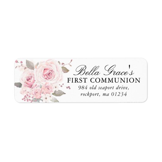 Pink Floral First Communion Return Address Label (Vorne)