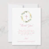 Pink Floral First Heilige Kommune Custom Vielen Da Dankeskarte (Vorderseite)