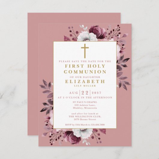 Pink Floral First Heilige Kommune Save the Date Postkarte (Vorne/Hinten)