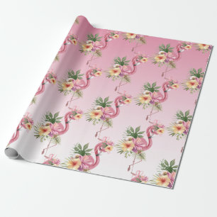 Pink Floral Flamingo Geschenkpapier