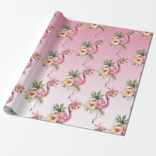 Pink Floral Flamingo Geschenkpapier (Ungerollt)
