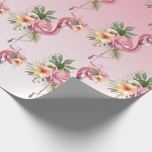 Pink Floral Flamingo Geschenkpapier (Ecke)