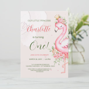 Pink Floral Flamingo Girl Geburtstag Einladung