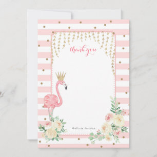 Pink Floral Flamingo mit Krone danke Karte