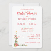Pink Floral Flower Bridal Shower Invitation Einladung (Vorderseite)