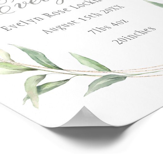 Pink Floral Foliage Baby Geburtszeichen Poster (Ecke)