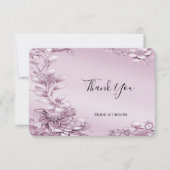 Pink Floral Foliage Danke Karte (Vorderseite)