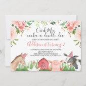 Pink Floral Foliage Landtiere Geburtstag Einladung (Vorderseite)