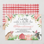 Pink Floral Foliage Landtiere Geburtstag Einladung (Vorne/Hinten)