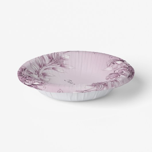 Pink Floral Foliage Paper Bowls Pappteller (Gewinkelt)