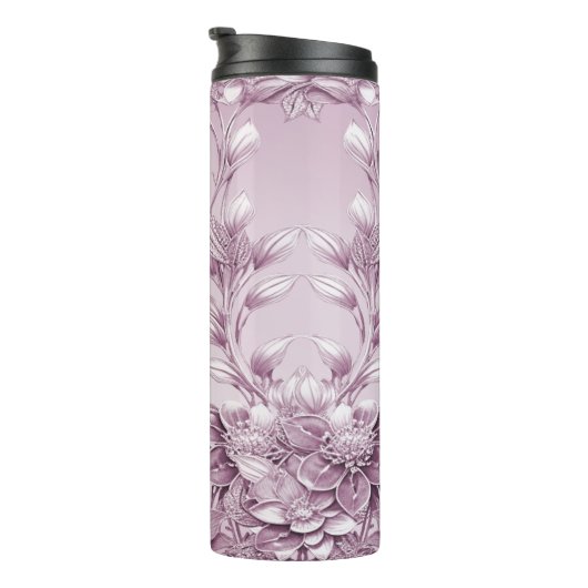 Pink Floral Foliage Thermal Tumbler Thermosbecher (Nach rechts gedreht)