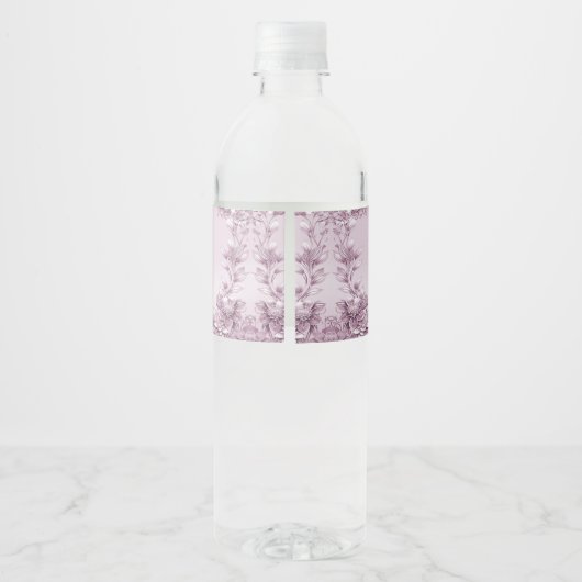 Pink Floral Foliage Wasser Flasche Etikett (Rückseite)