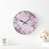 Pink floral Folior Wall Clock Große Wanduhr (Zuhause)
