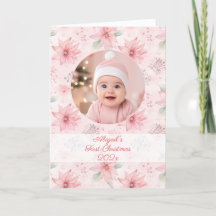 Pink Floral Foto Baby's First Christmas