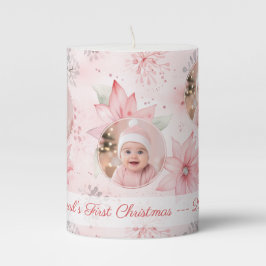Pink Floral Foto Baby's First Christmas Stumpenkerze