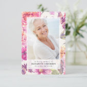 Pink Floral Foto Beerdigung Beileid Vielen Dank Karte (Stehend Vorderseite)