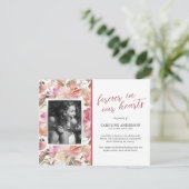 Pink Floral Foto Beerdigung Danke Karte (Stehend Vorderseite)