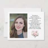 Pink Floral Foto Beerdigung Danke Note Card (Vorderseite)