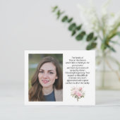 Pink Floral Foto Beerdigung Danke Note Card (Stehend Vorderseite)