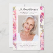 Pink Floral Foto Memorial Service Program Einladung (Vorderseite)