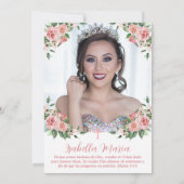 Pink Floral Foto Quinceañera Einladung Spanisch (Rückseite)