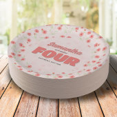 Pink Floral Fourth Birthday Girl Party Custom Pappteller