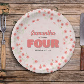 Pink Floral Fourth Birthday Girl Party Custom Pappteller