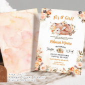 Pink Floral Fox Forest Baby Dusche Einladung