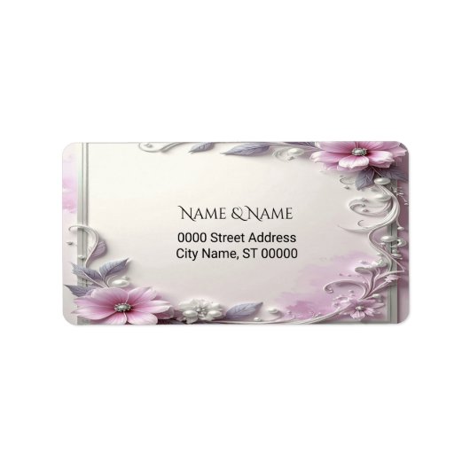 Pink Floral Frame Address Label Adressaufkleber (Vorne)