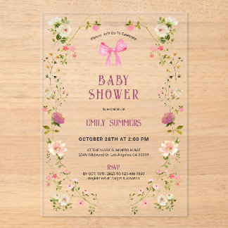 Pink Floral Frame Baby Shower Invitation Acryleinladungen