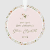 Pink Floral Frame Baby's First Christmas Ornament (Rückseite)