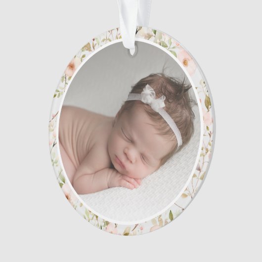Pink Floral Frame Baby's First Christmas Ornament (Vorderseite)