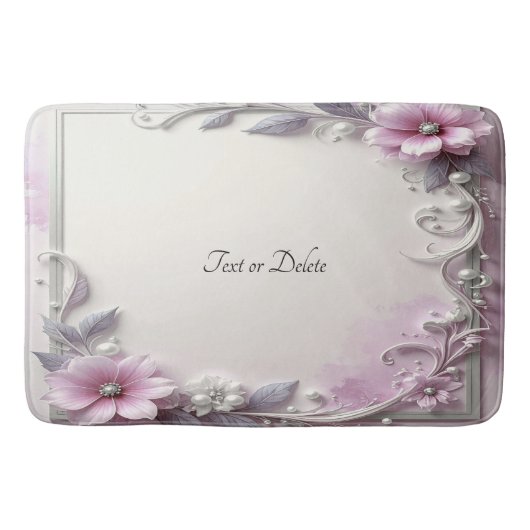 Pink Floral Frame Bath Mat Badematte (Vorderseite)