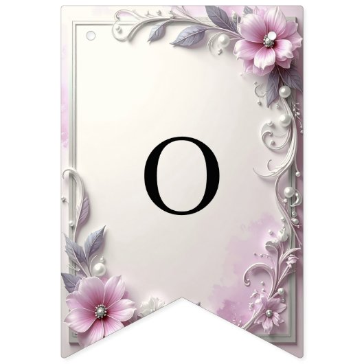 Pink Floral Frame Bunting Flag Wimpelkette (Zweite Fahne)