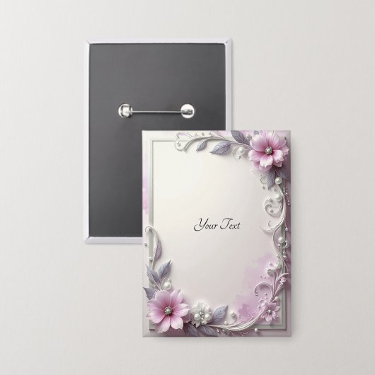 Pink Floral Frame Button (Vorderseite/Rückseite)