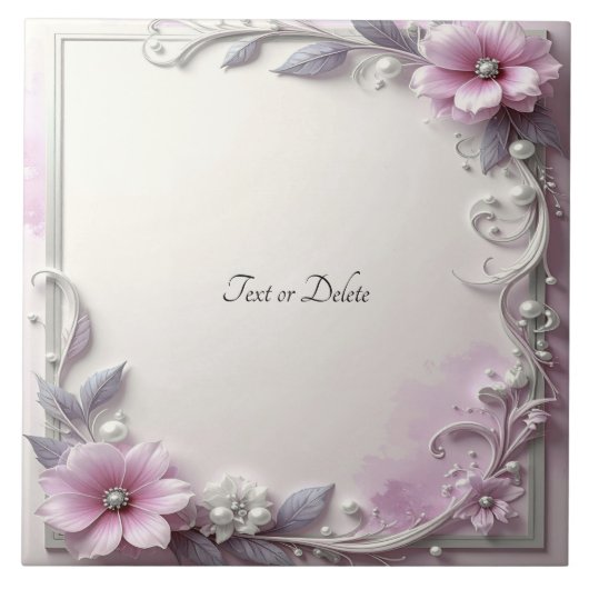 Pink Floral Frame Ceramic Tile Fliese (Vorderseite)