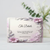 Pink Floral Frame Detail Begleitkarte (Stehend Vorderseite)
