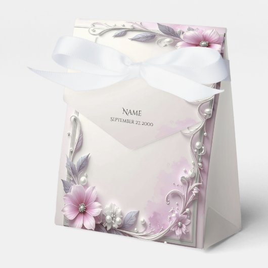 Pink Floral Frame Favor Box Geschenkschachtel (Vorderseite)