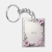 Pink Floral Frame Keychain Schlüsselanhänger (Vorderseite links)