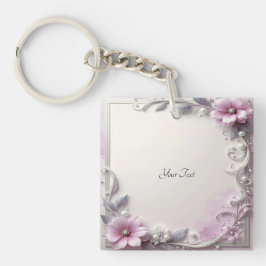 Pink Floral Frame Keychain Schlüsselanhänger