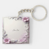Pink Floral Frame Keychain Schlüsselanhänger (Rückseite)