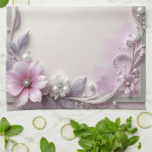 Pink Floral Frame Kitchen Towel Geschirrtuch (Gefaltet)