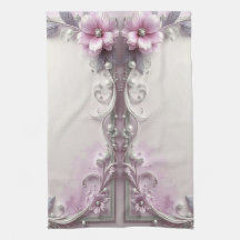 Pink Floral Frame Kitchen Towel